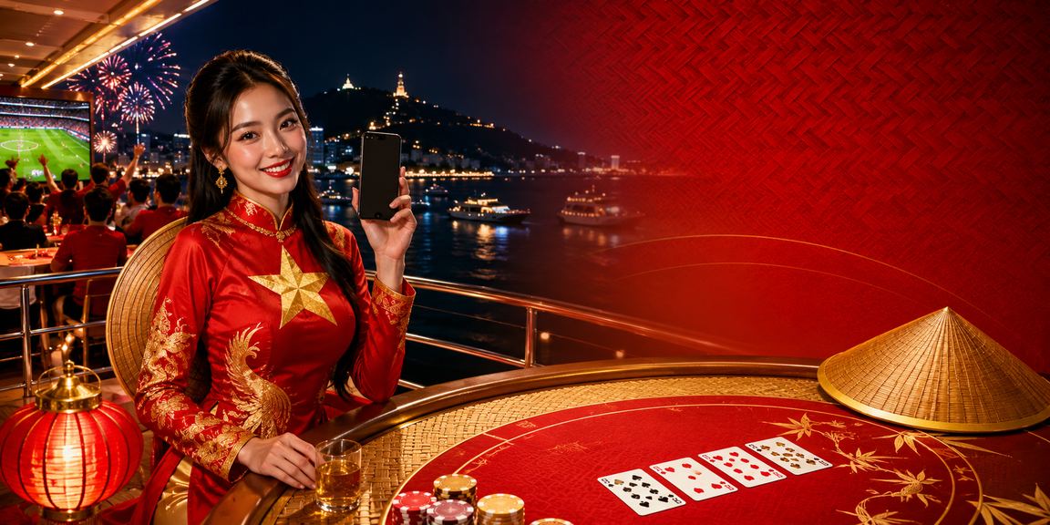 Người phụ nữ Vũng Tàu đội nón lá chơi baccarat trực tuyến trong không khí nghỉ dưỡng ven biển